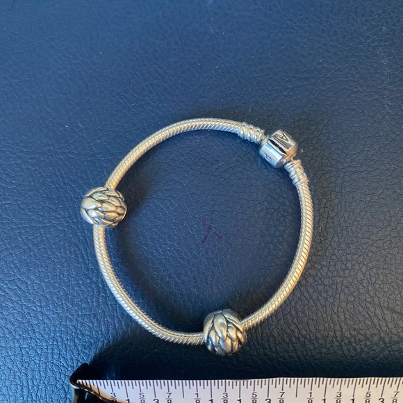 Pandora Silver Snake Chain Bracelet with 2 Spacer Charms - Picture 6 of 13